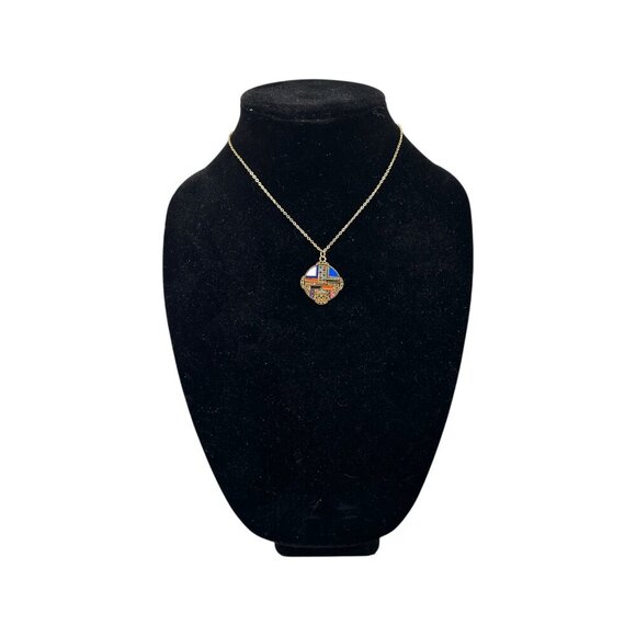 18KT Gold Filled CZ Micro Pave Enamel Medallion Necklace Shield Necklace - Picture 6 of 10